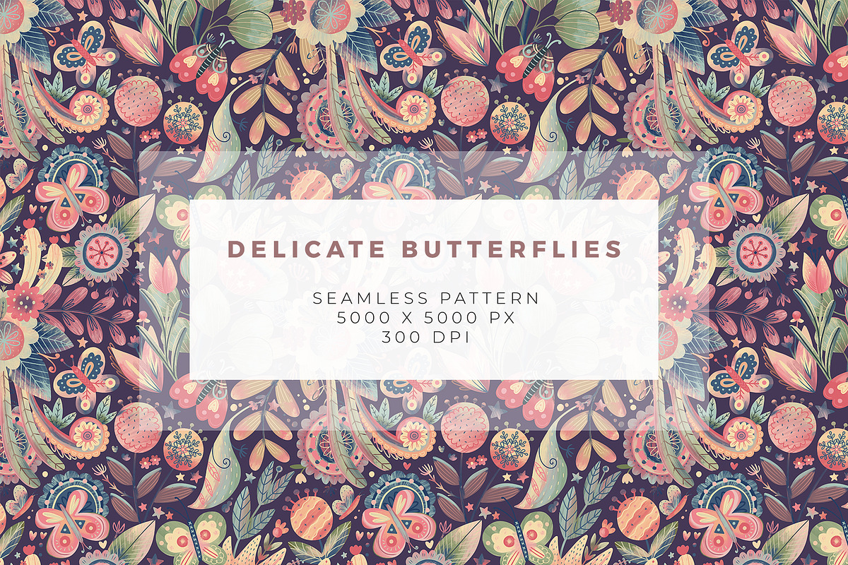 Delicate Butterflies, Floral Pattern, a Pattern Graphic by Velliniki (Photo 5 of 11)