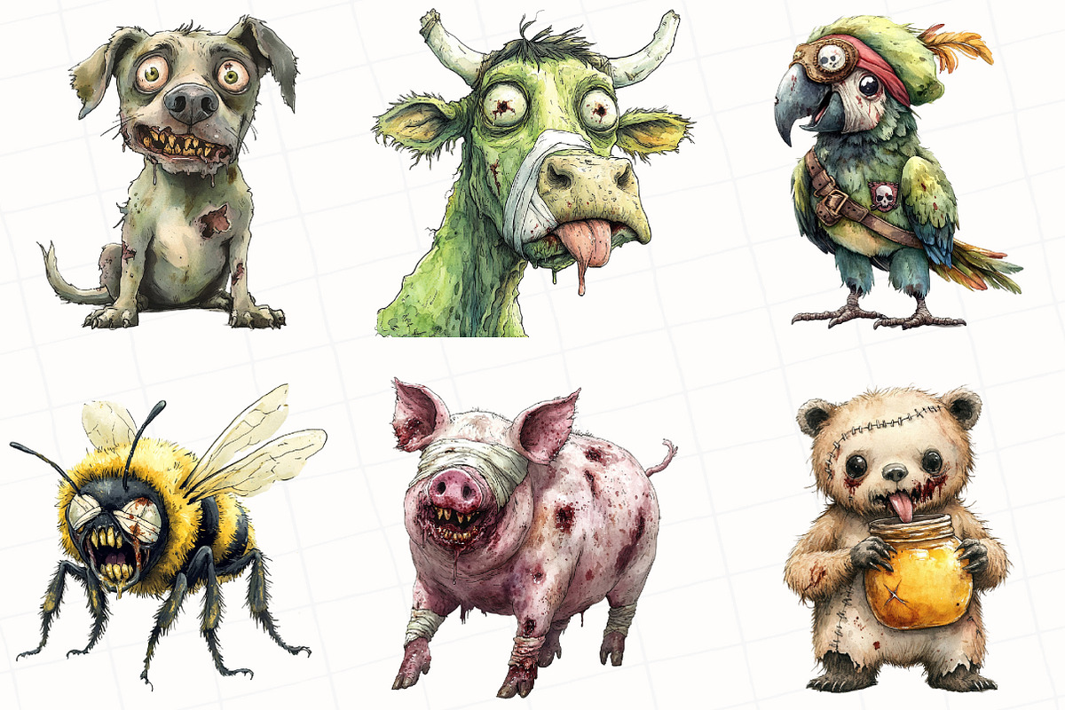 Funny Quirky Zombie Animals Clipart, an Illustration by OK Design (Photo 4 of 5)