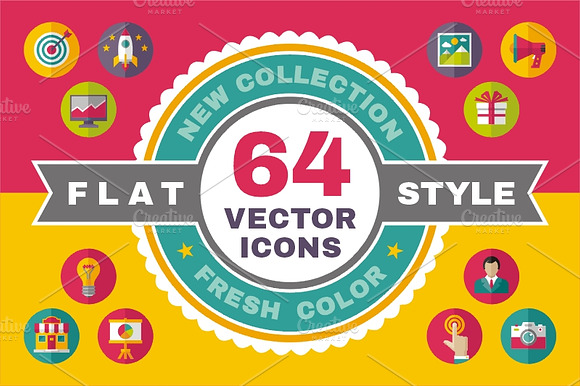 64 Vector Icons In Flat Design Style