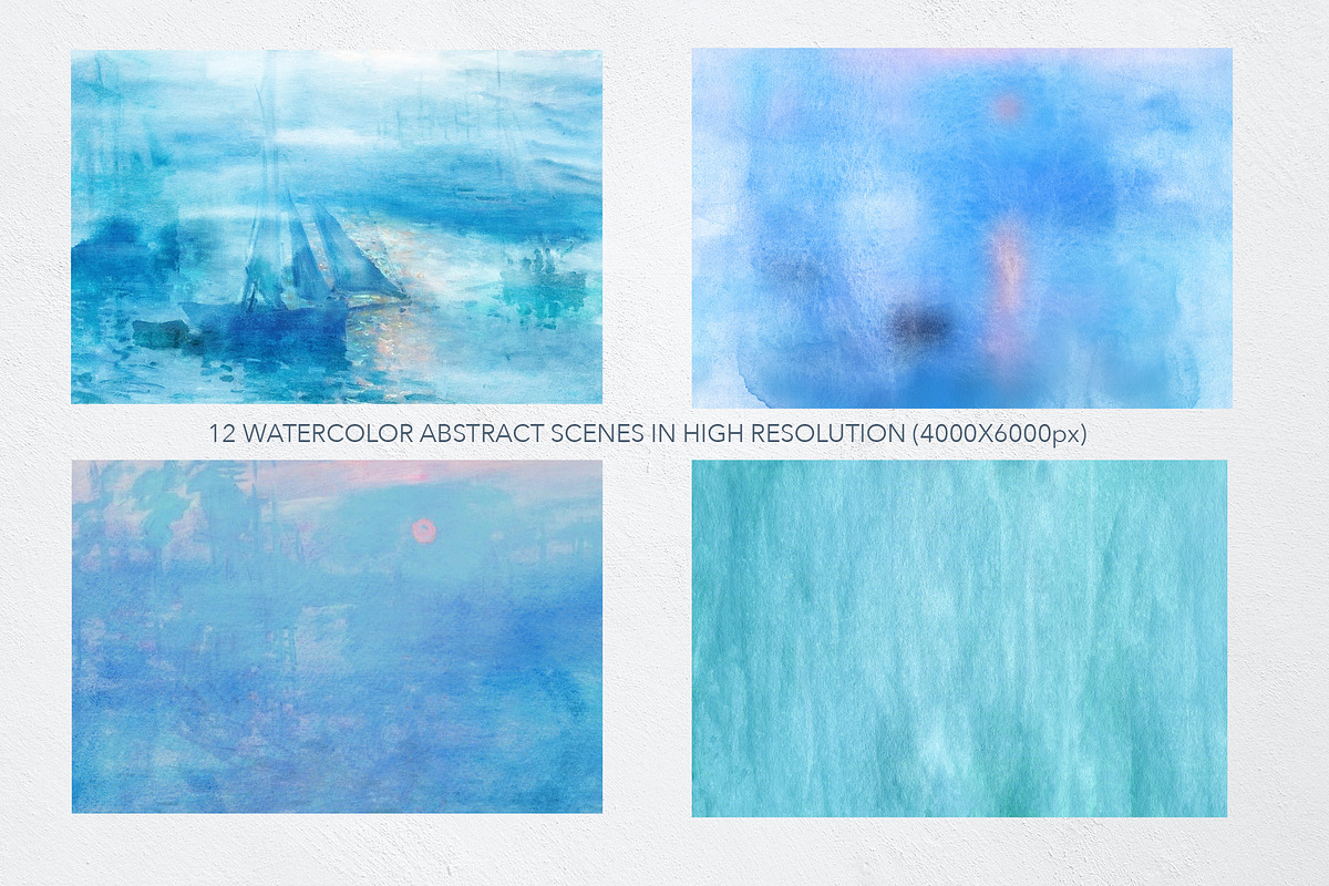 Blue Monet watercolor textures, a Texture Graphic by FleurArt (Photo 2 of 8)