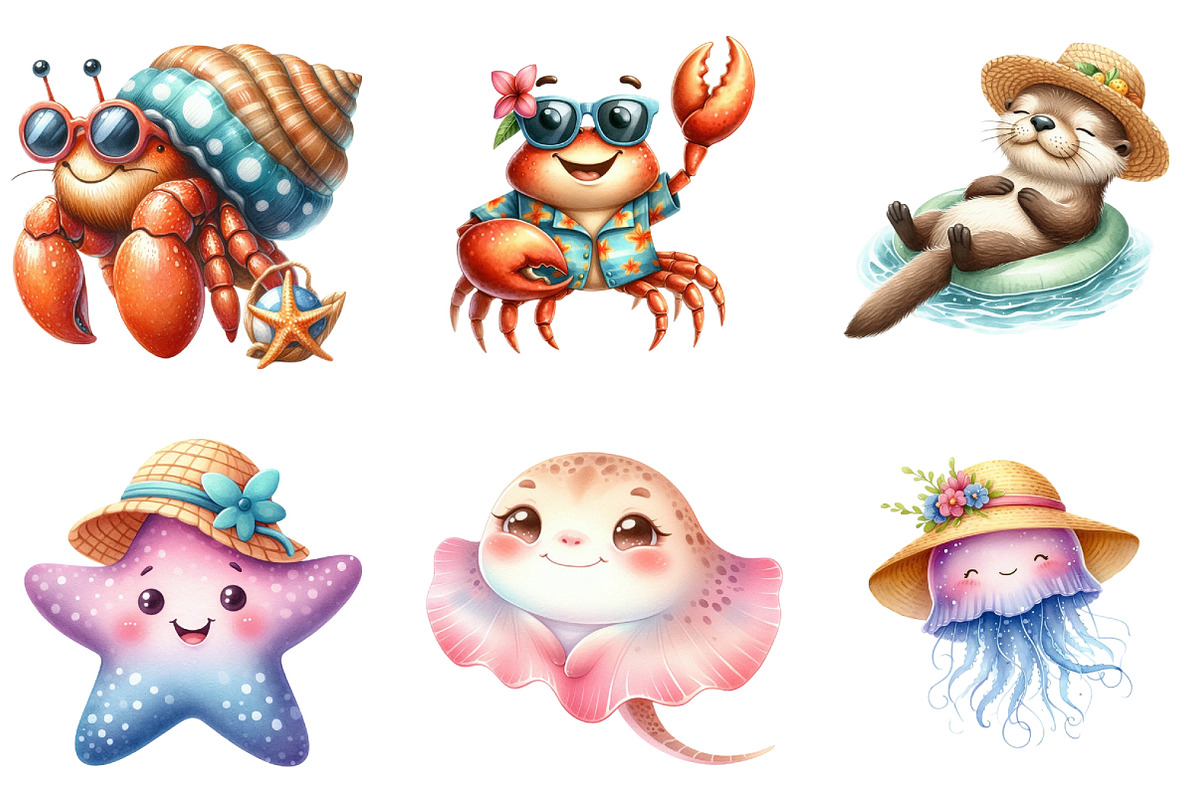 Summer Sea Animals Clipart, a Seasonal Illustration by DreamArtGraphic (Photo 3 of 4)
