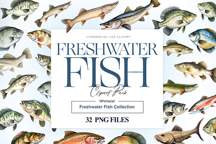 Freshwater Fishing Clipart, Bass PNG, an Animal Illustration by BrushstrokeArtGB