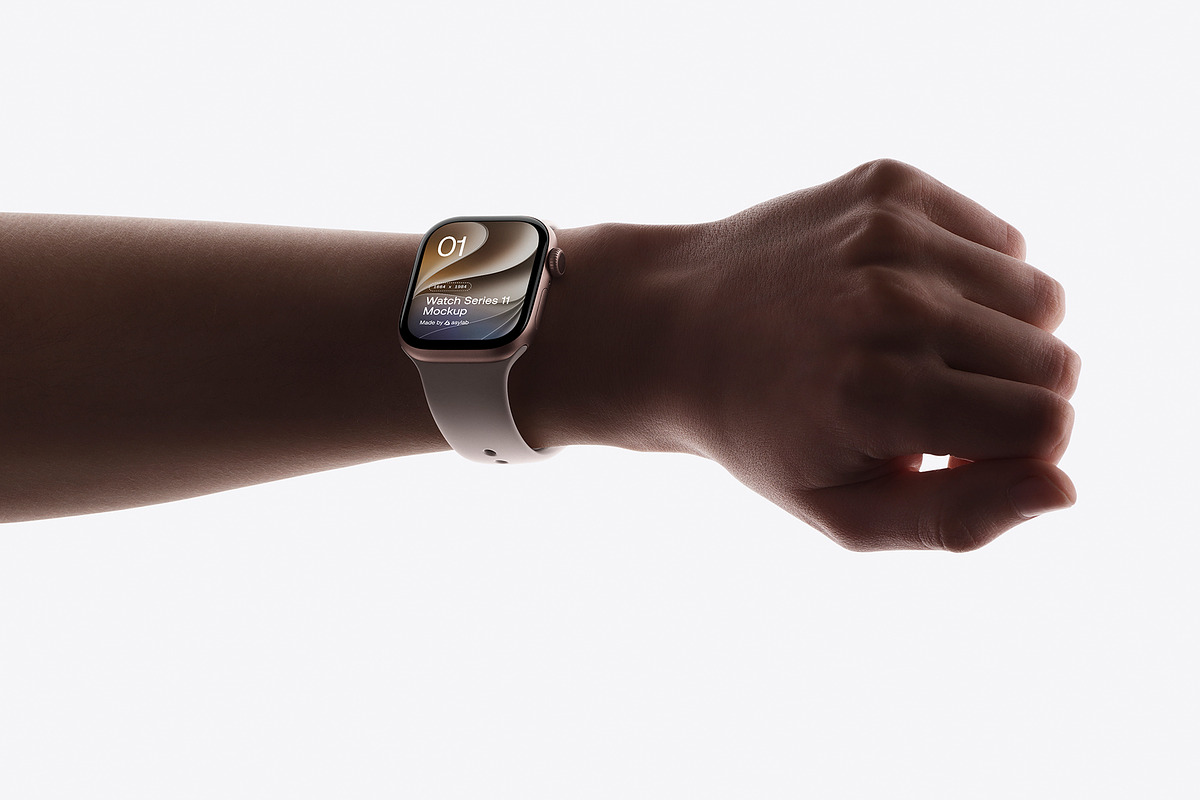 24 Watch Series 11 in Hand Mockups, a Wearable Device Mockup by Asylab (Photo 23 of 107)