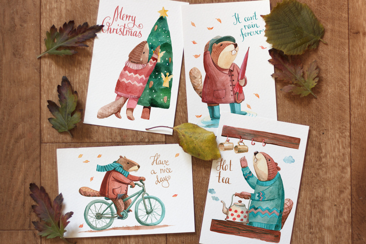 Watercolor animal. Mr. Beaver., an Animal Illustration by katyabuslaeva (Photo 2 of 6)