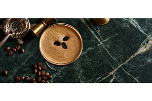 Espresso Martini Flat Lay on Green, a Food & Drink Photo by piter.goskov