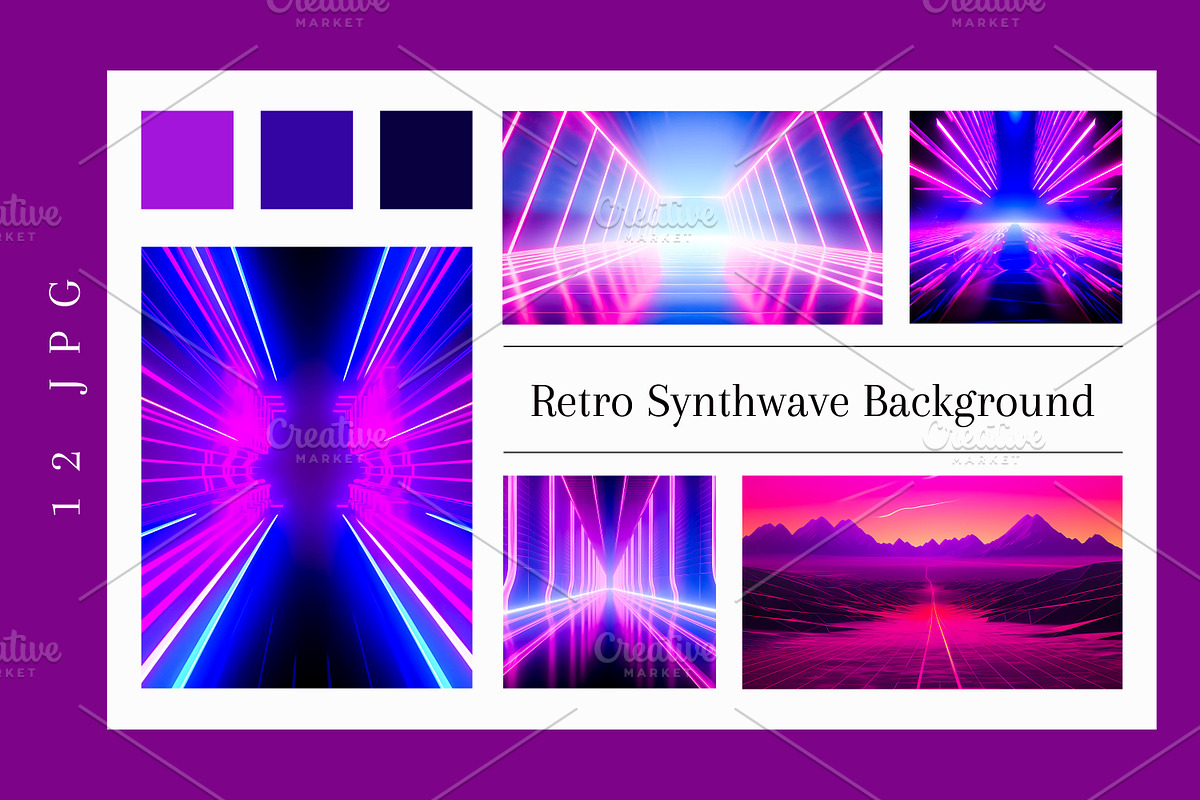Retro-futuristic synthwave backdrops, a Background Graphic by liravega (Photo 2 of 2)