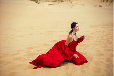 sexy brunette woman in a red long, a Person Photo by SaulichPhoto