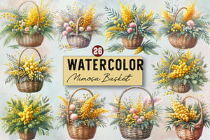 Watercolor Mimosa Basket Sublimation, an Illustration by SVGArt
