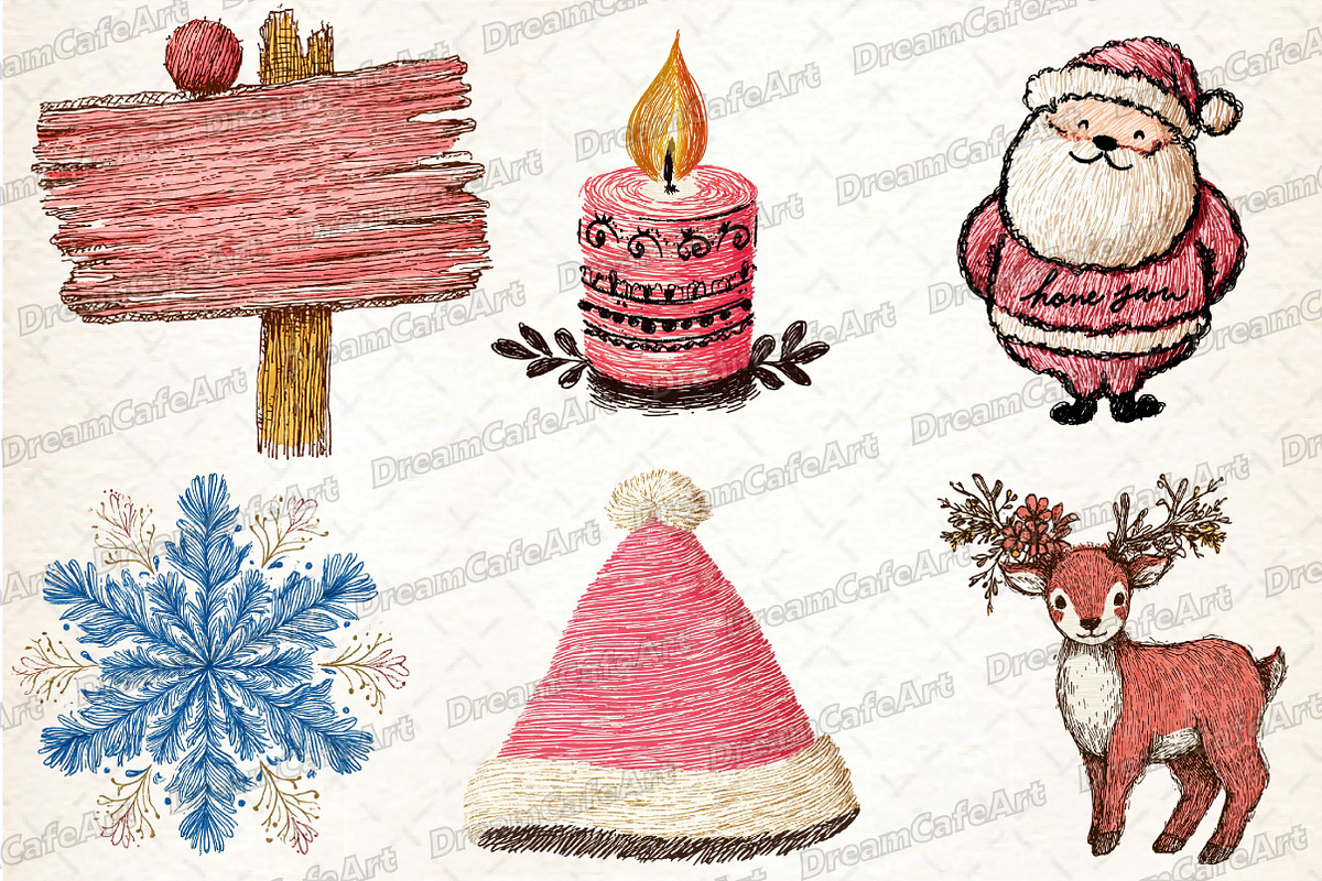 Cute Christmas Doodles Watercolor, an Illustration by DreamCafeArt (Photo 7 of 7)