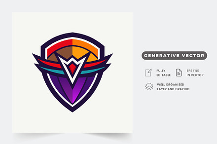 Vibrant shield with a prominent V em, a Graphic by Iftikhar Alam