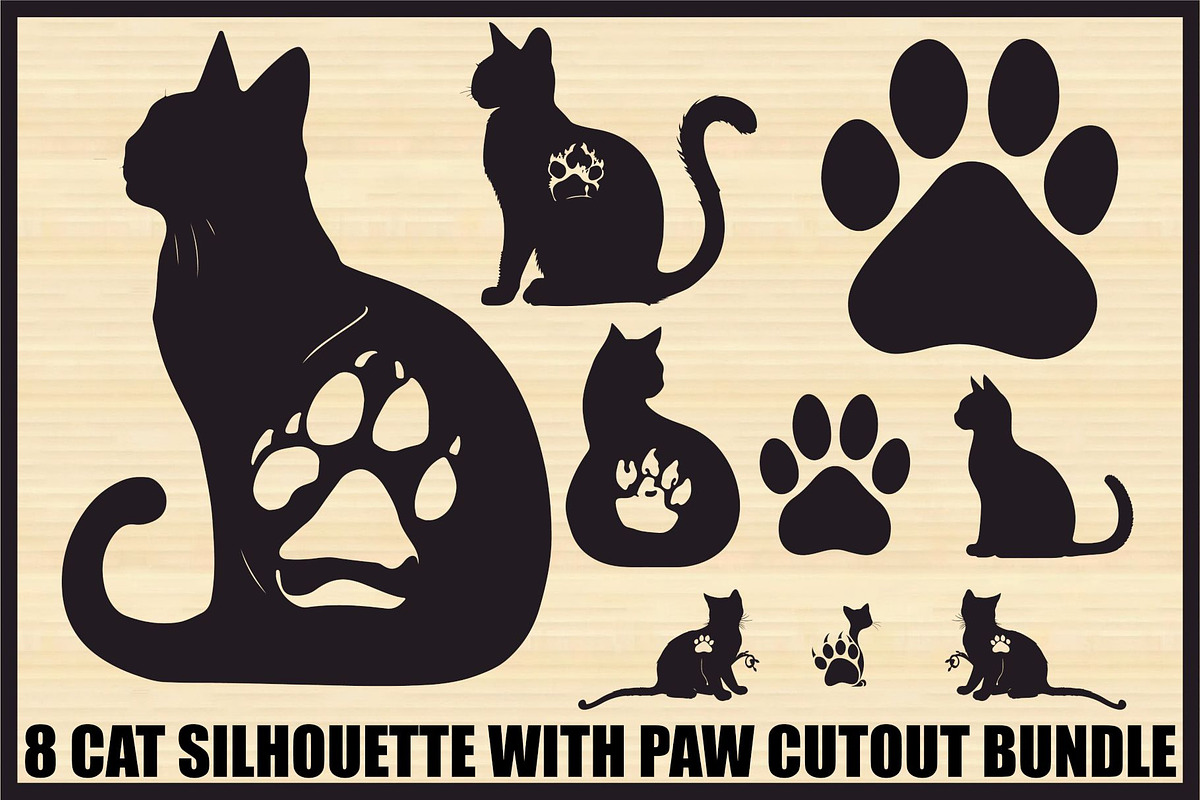 Paw Cutout Cat Clipart Bundle, an Illustration by jahid234 (Photo 1 of 9)