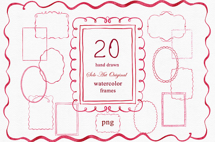 Hand-Drawn Watercolor Red Frames PNG, a Graphic by Solo Art Original