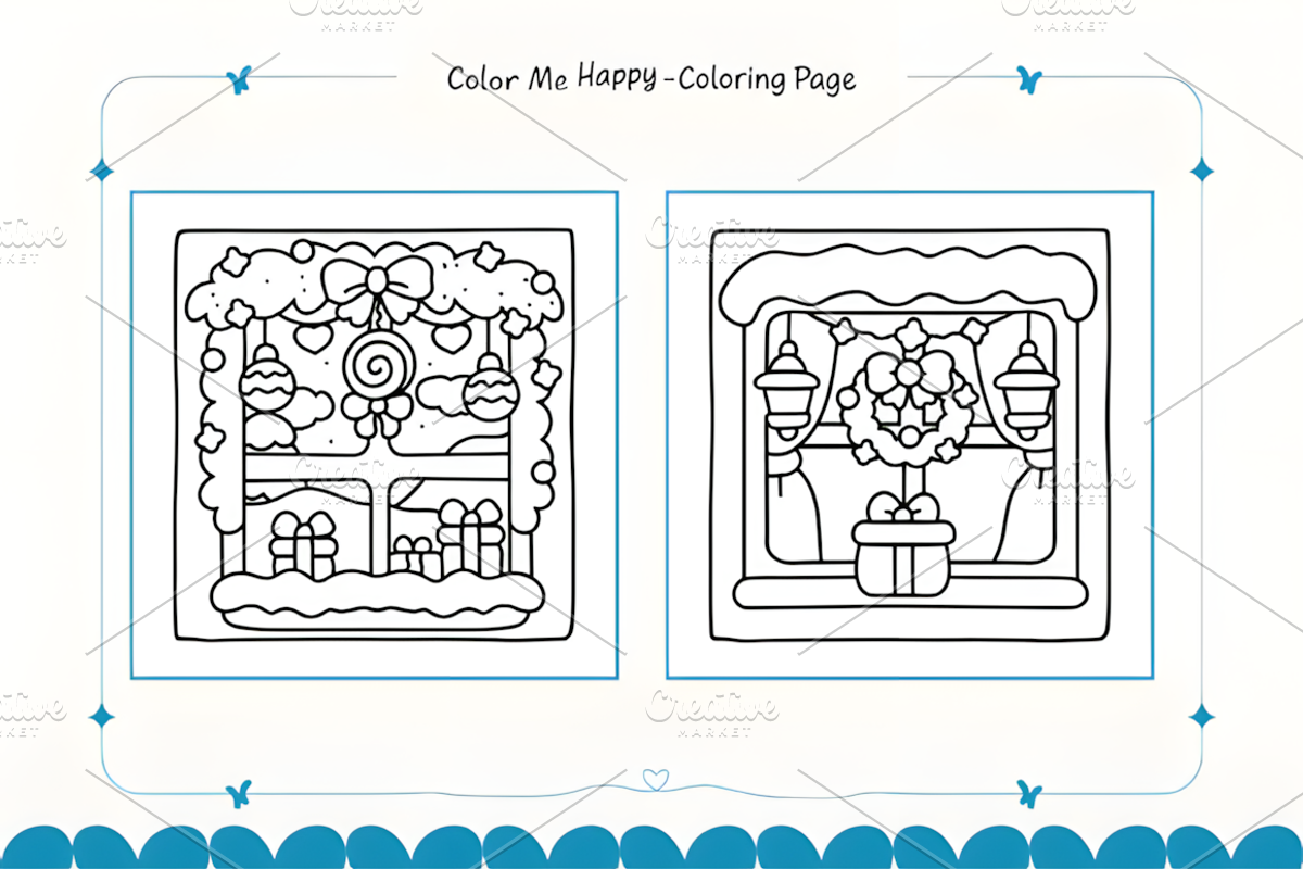 Christmas Window Coloring Pages, a Seasonal Illustration by Coco Bloom (Photo 2 of 4)