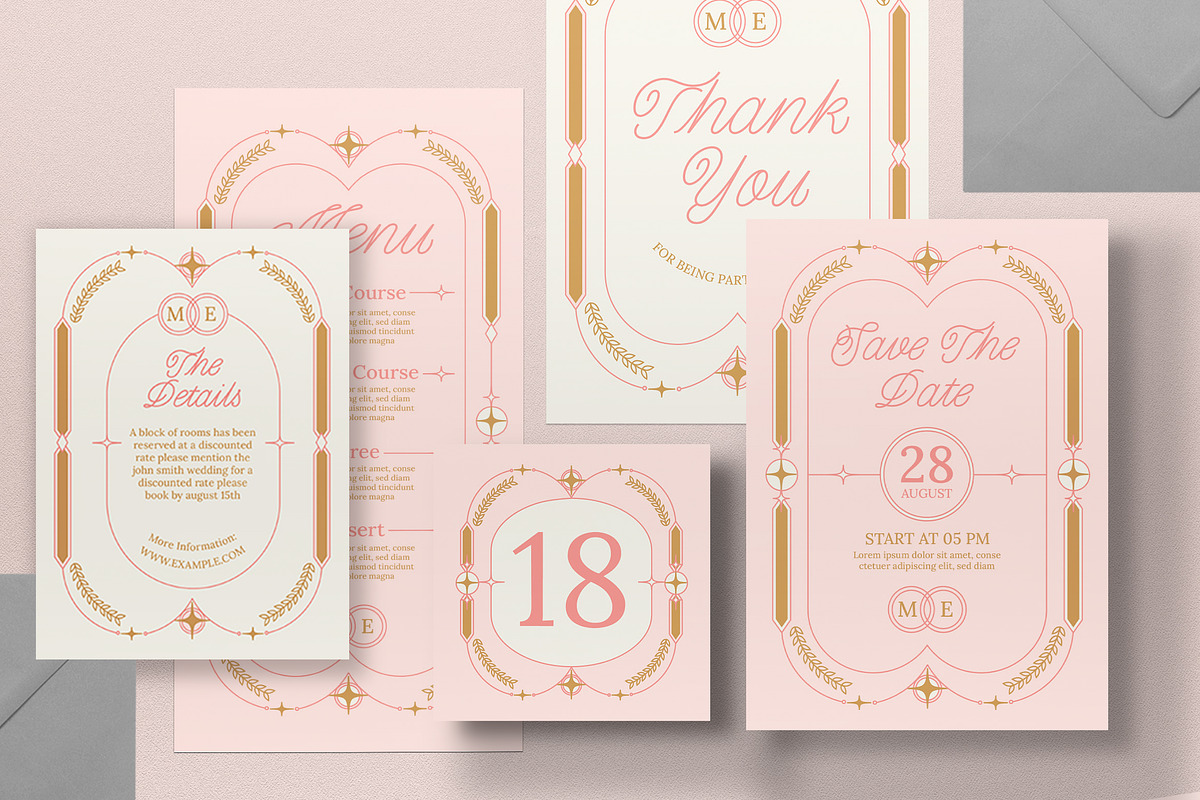 Pink Modern Wedding Invitation Set, an Invitation Template by graphicook (Photo 3 of 3)