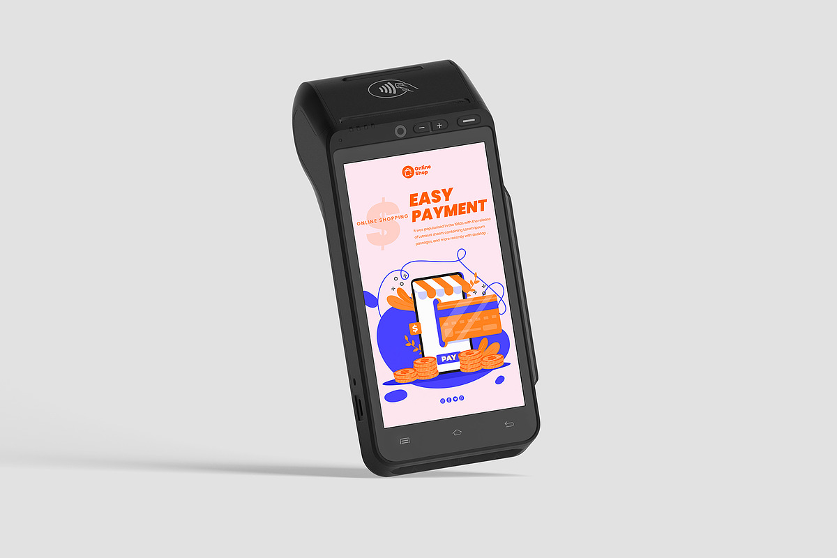 Pos terminal mockup 6 PSD, a Wearable Device Mockup by GraphicVil (Photo 9 of 9)