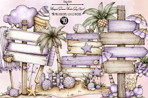 Whimsical Summer Wooden Sing Clipart, an Illustration by SVGArt