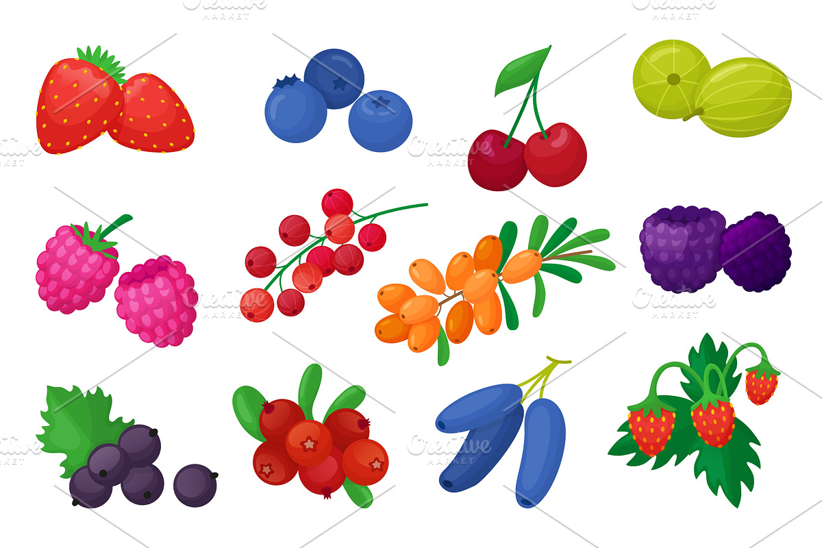 Cartoon berries. Fresh berry, a Food Illustration by Valerie Bodnar