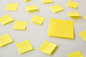 Yellow Sticky Notes Scattered on White Surface, a Business Photo by Davizro's Market