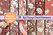 Red Vintage Floral Chinoiserie, a Pattern Graphic by Wow Magic (Thumbnail 1 of 2)