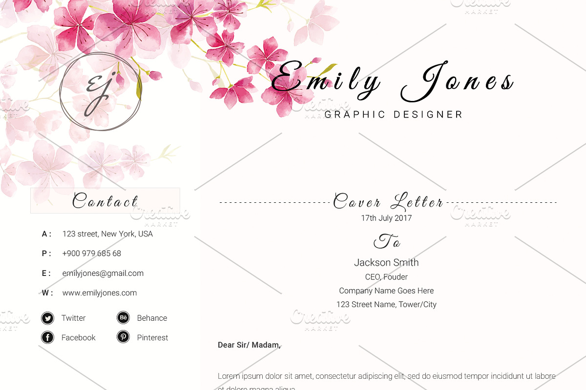 Water Color CV-Resume Template *C, a Resume Template by Showy68 Template (Photo 5 of 5)
