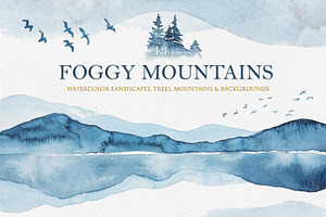 Watercolor landscapes and mountains