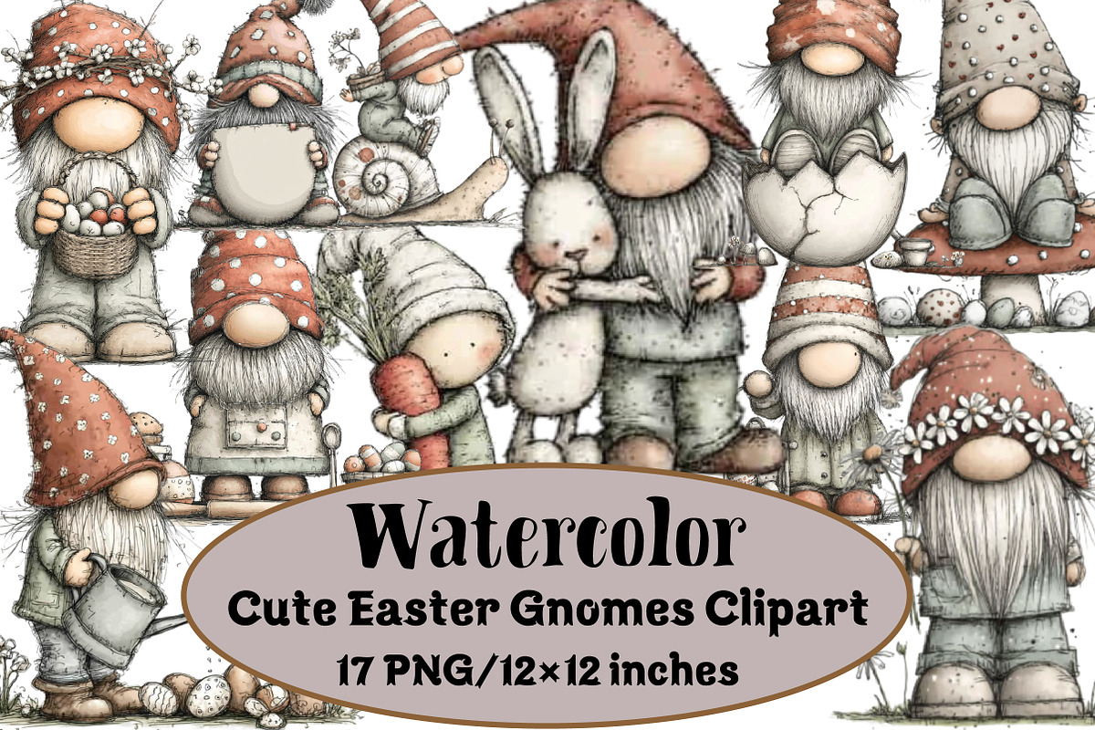 Cute Easter Gnomes Clipart, an Illustration by Design Market (Photo 1 of 3)