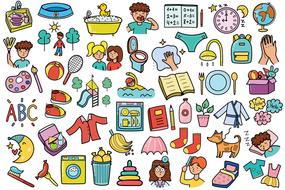 Kids Chores Clipart Collection, an Education Illustration by Gulnara Sabirova (Photo 4 of 8)