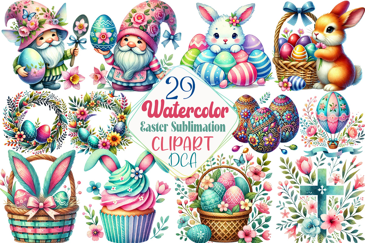 Easter Sublimation Clipart Bundle, an Illustration by DreamCafeArt (Photo 1 of 5)