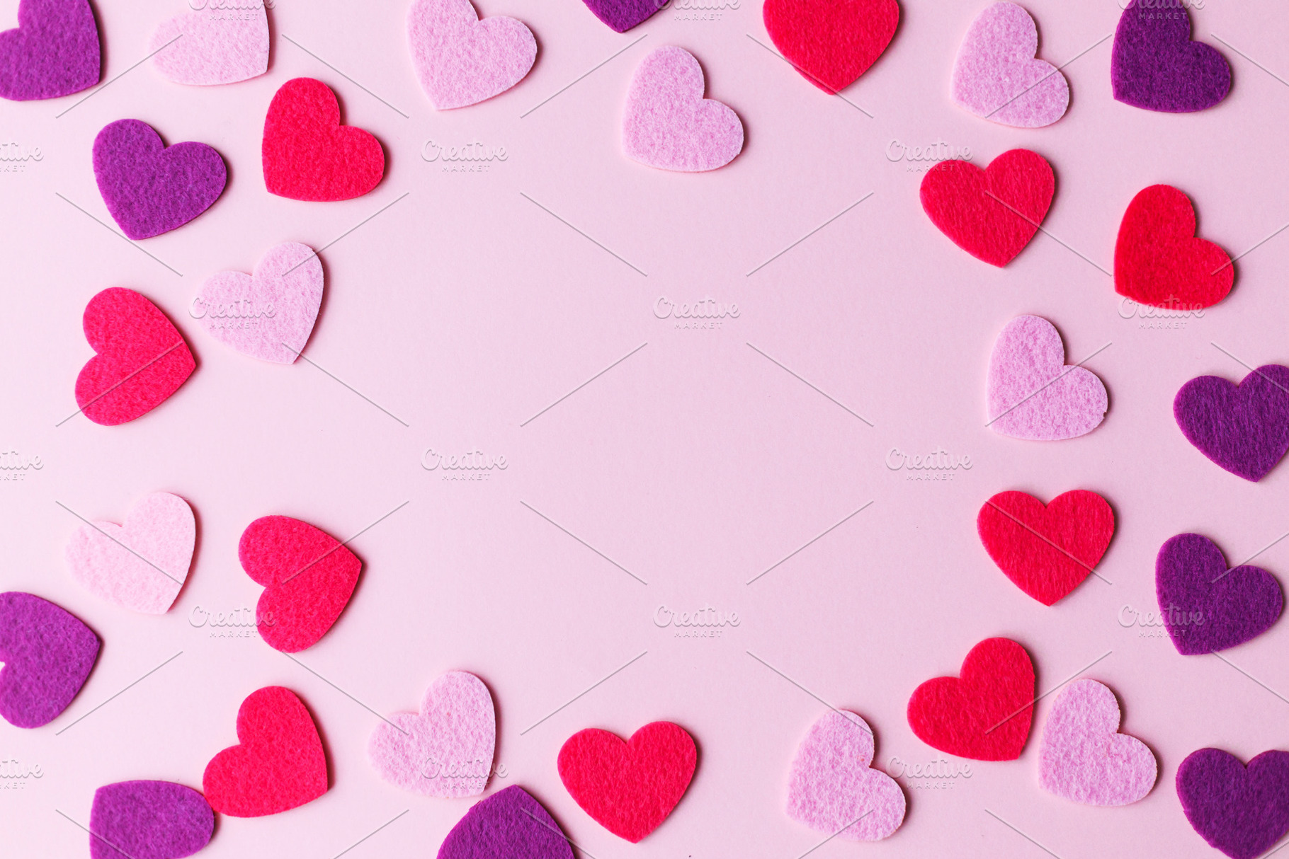 Happy Valentine's day! Stylish pink and red hearts flat lay on p, a Holiday Photo by Sonjachni