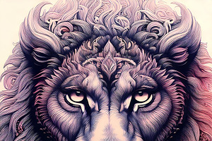Ornate lion portrait with decorative elements and serious expres, an Animal Illustration by GoodGoods