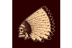 American Indians Skull In Headdress