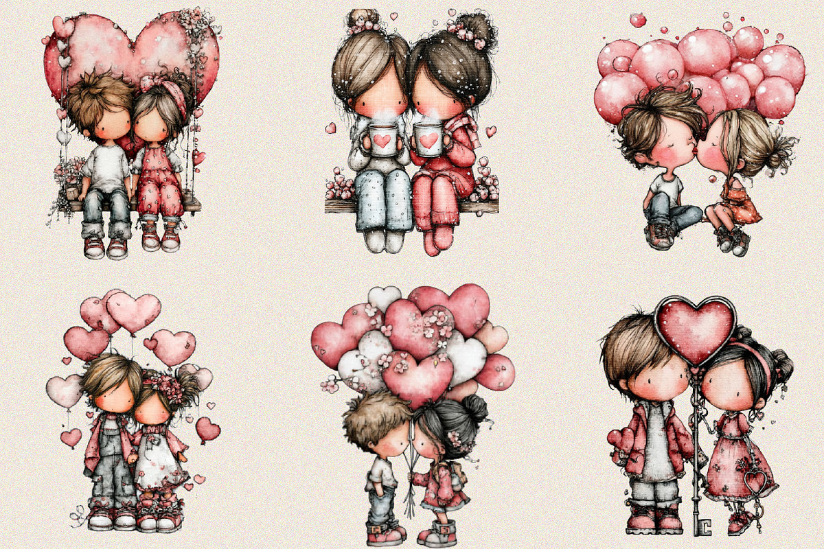 Whimsical Valentine Couple Clipart B, an Illustration by SVGArt (Photo 6 of 8)