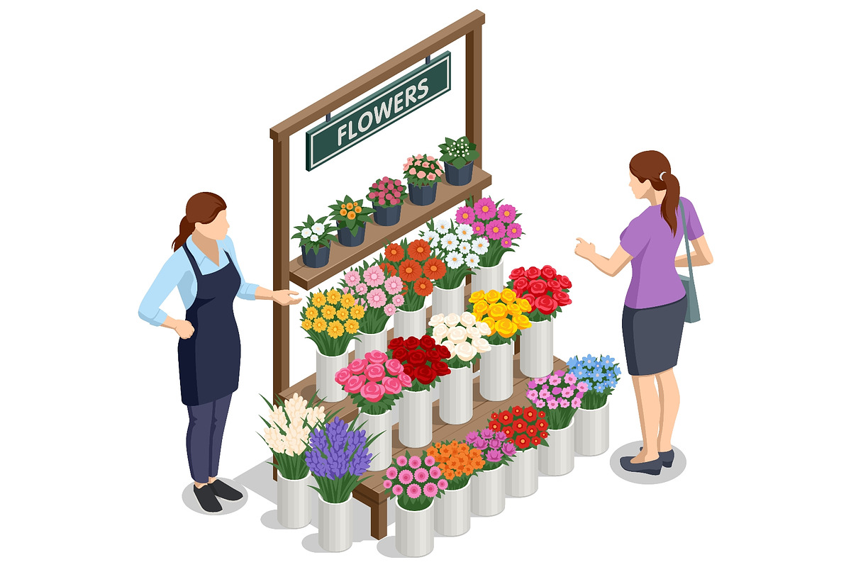 Isometric florist and customer at, a Person Illustration by Golden Sikorka (Photo 3 of 3)