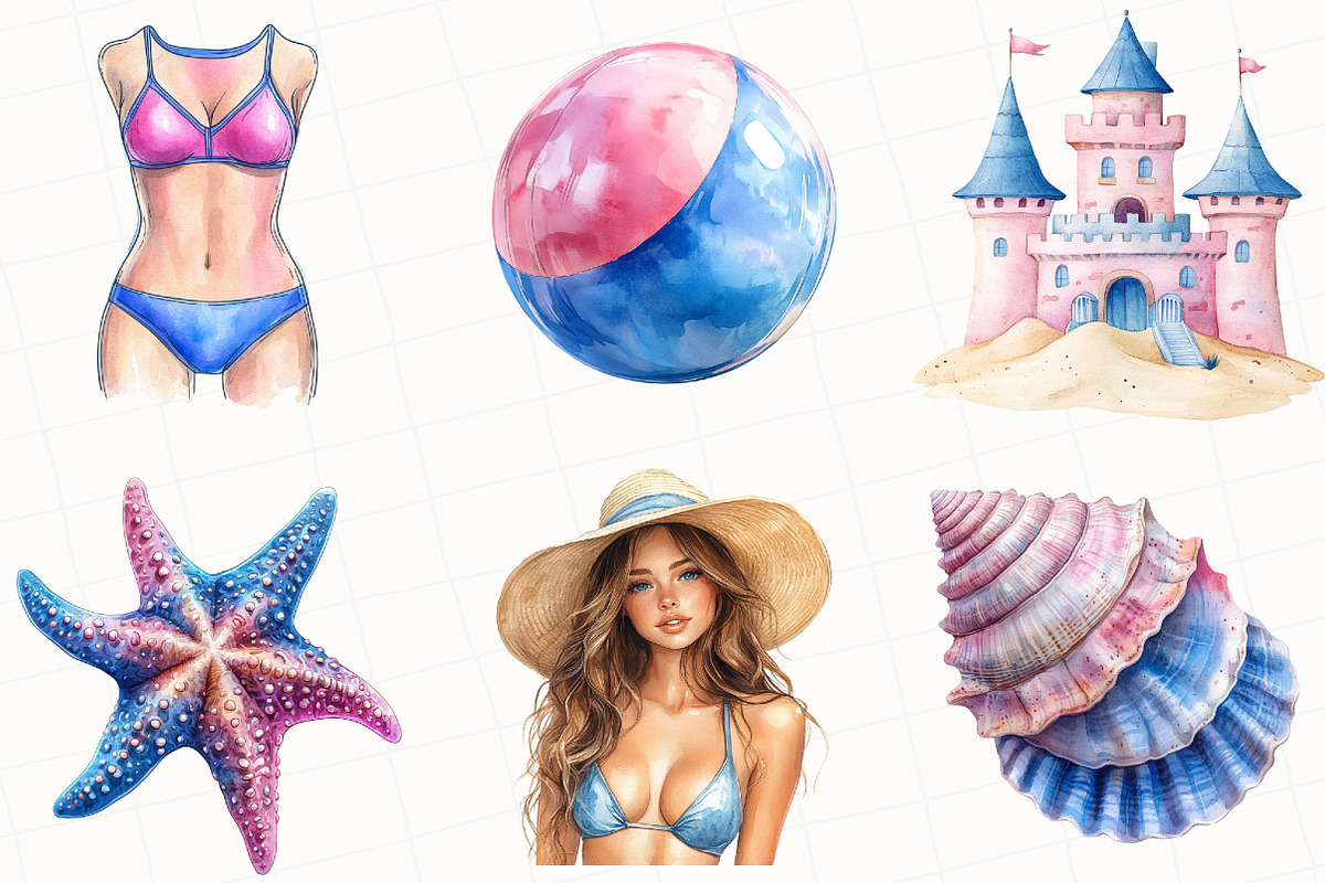 Summer Pink & Blue Coastal Clipart, an Illustration by OK Design (Photo 5 of 5)