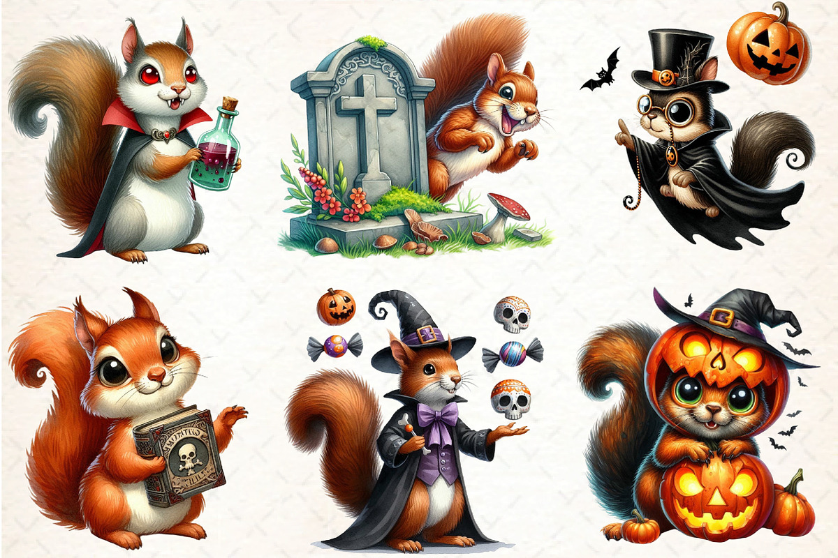 Funny Halloween Squirrel Clipart, an Illustration by DreamCafeArt (Photo 4 of 7)