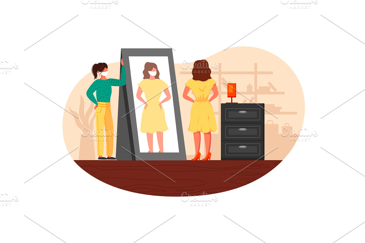 Woman in face mask at clothes, an Object Illustration by vectorpointstudio