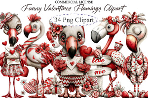 Funny Valentines Flamingo Clipart, an Illustration by designcity5