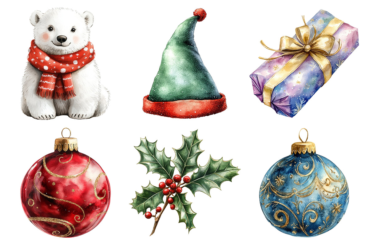 Watercolor Christmas Clipart, an Illustration by Daily.Designs (Photo 5 of 5)
