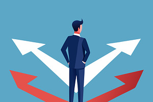 Businessman stands at a crossroads, a Person Illustration by SouravDesign