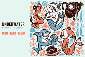 Set of underwater elements