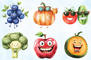 Funny Fruits & Vegetables Clipart, an Illustration by Craft Nest (Thumbnail 2 of 5)