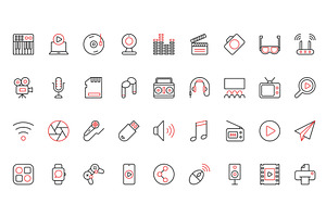 Multimedia content equipment icons, an Object Illustration by Lemberg Vector
