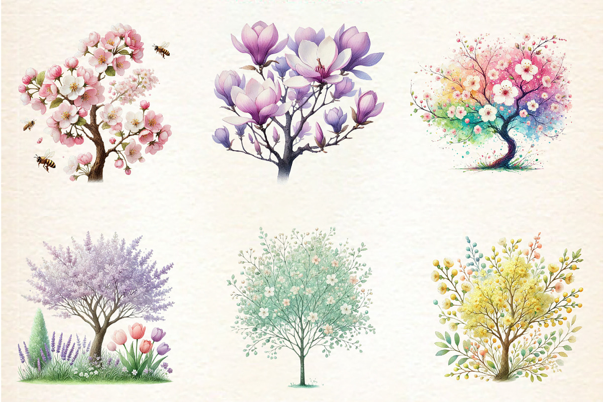 Pastel Spring Trees Clipart, an Illustration by DreamArtGraphic (Photo 3 of 5)