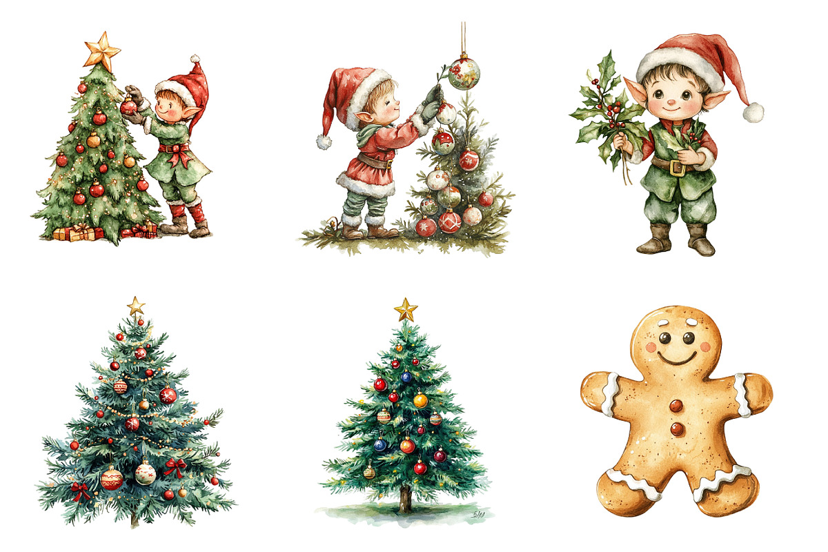 Christmas Elf Watercolor Characters, an Illustration by SinaCreation (Photo 3 of 7)