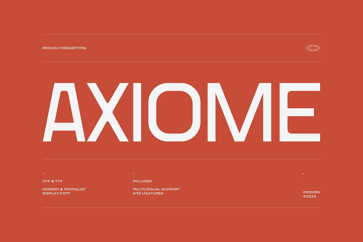 Axiome - Minimal Geometric Typeface, a Sans Serif Font by Imoodev (Photo 1 of 5)