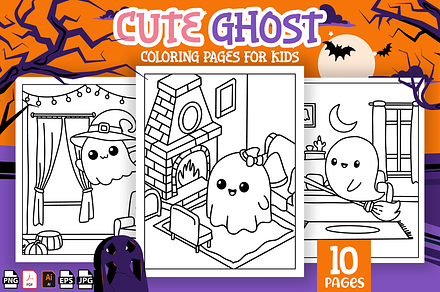 Cute Ghost Coloring Pages for Kids