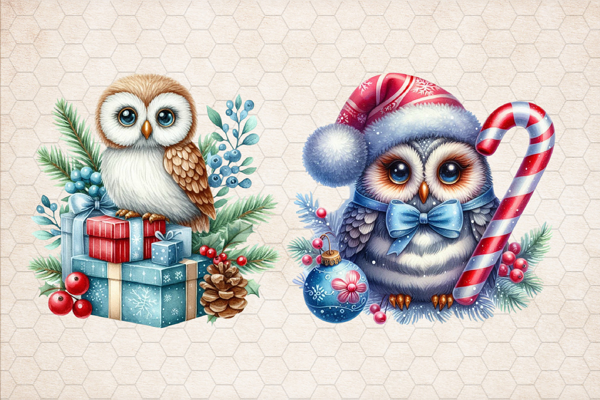 Christmas Owl Sublimation Clipart, an Illustration by SinaCreation (Photo 4 of 5)