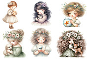Whimsical Little Girl and Pet Clipar, an Illustration by Designworld (Thumbnail 3 of 3)