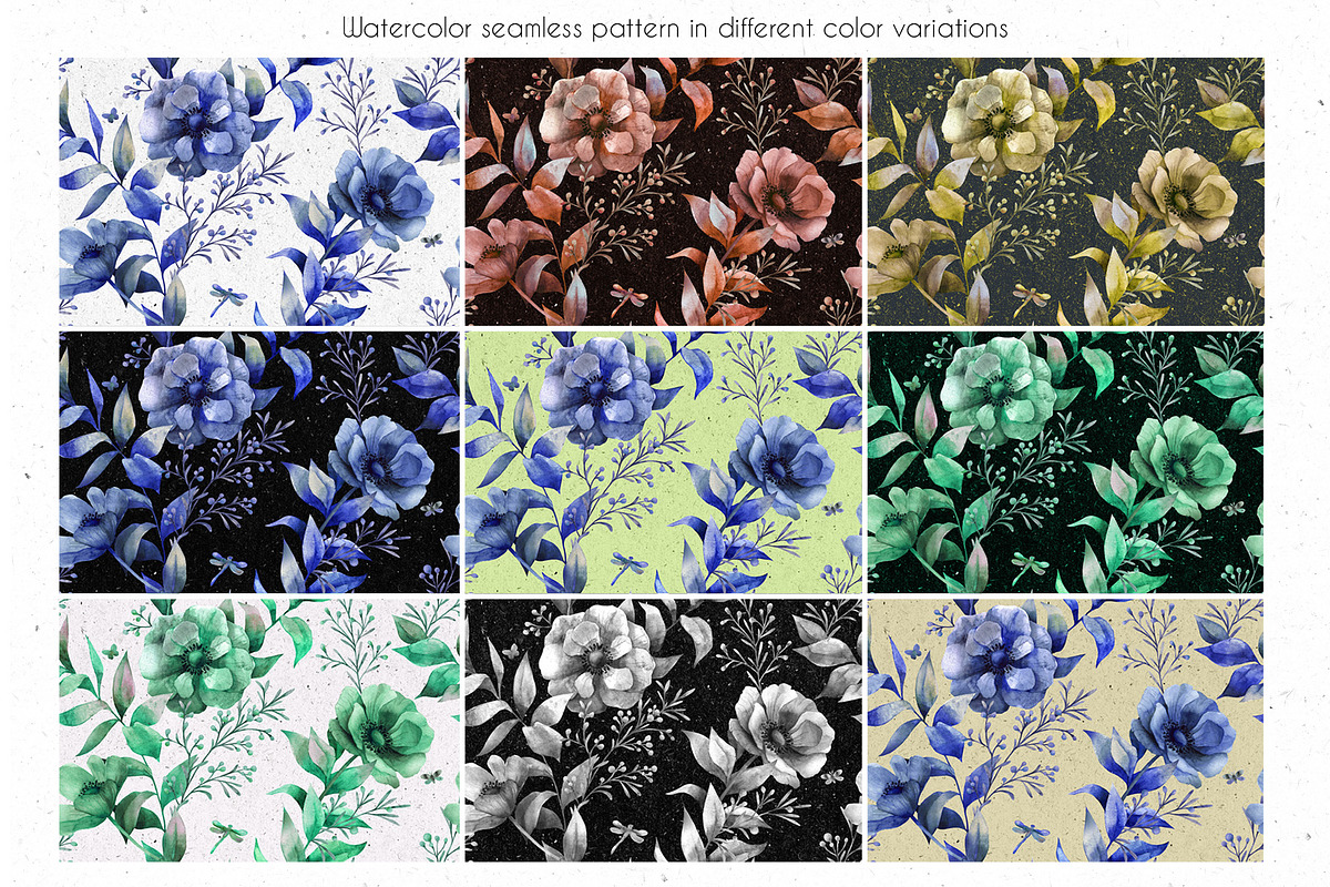ANEMONE watercolor patterns set, a Pattern Graphic by Anastasia Koba (Photo 8 of 10)