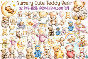 Nursery Clipart Cute Teddy Bear Clip, an Illustration by Sublimation Artist